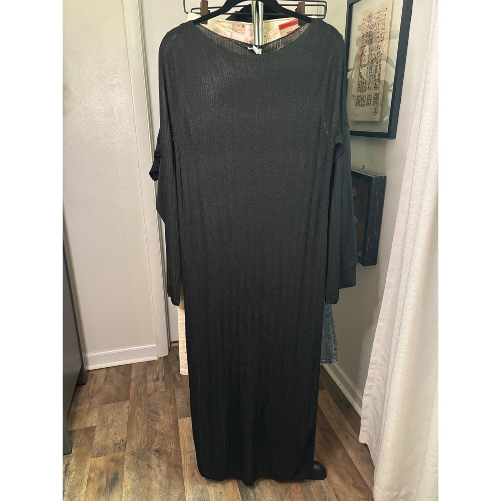 A New Day Womens Black Ribbed Knit Long Sleeve Maxi Dress Large NWT